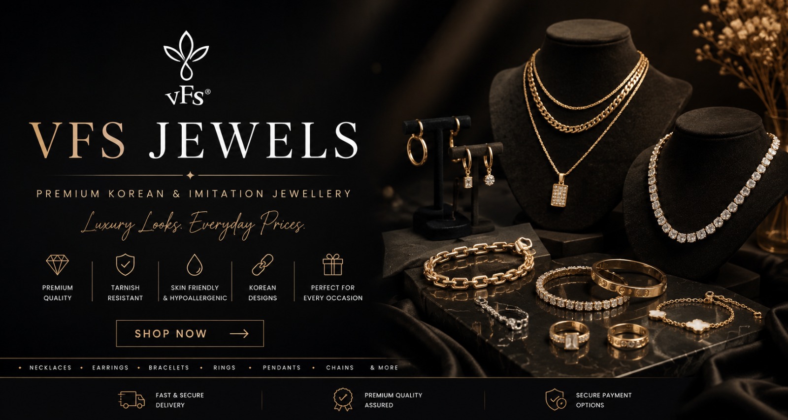 VFS Jewels Premium Korean & Imitation Jewellery — Dark Theme